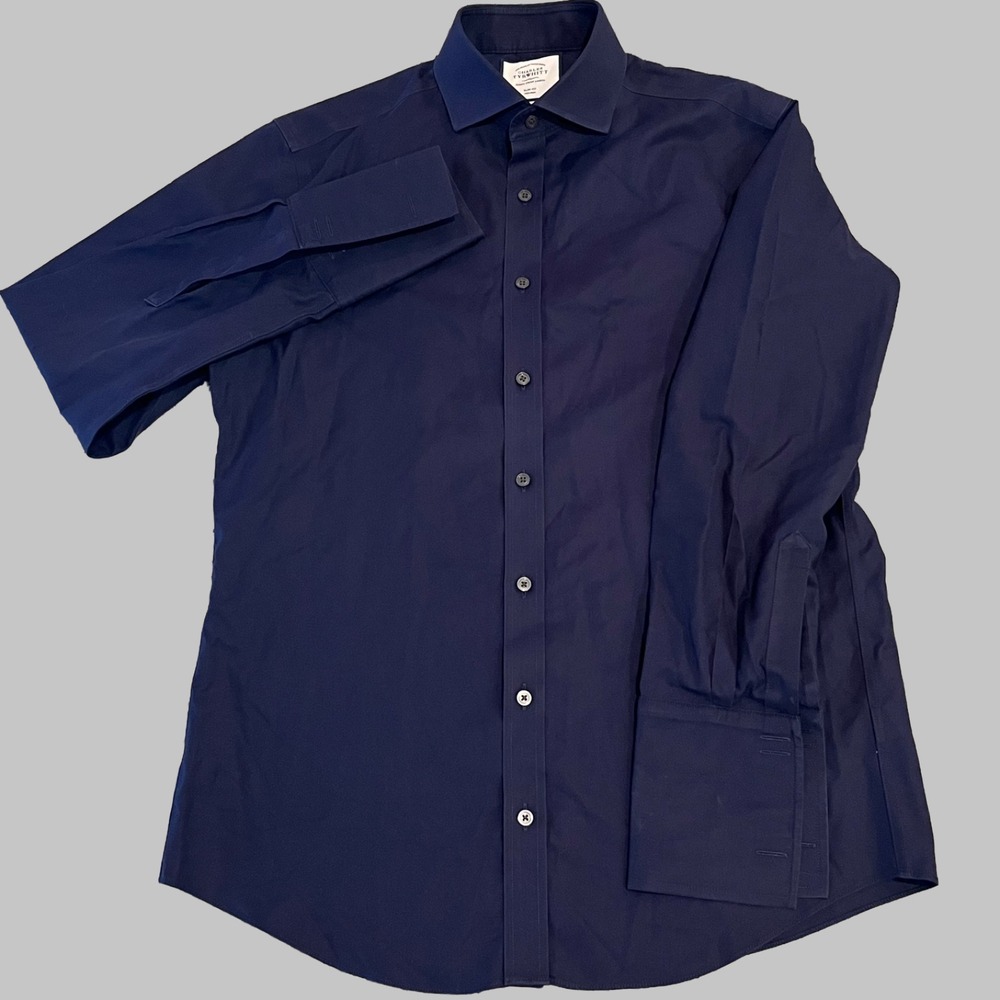 Charles Tyrwhitt Shirt Mens 16 33 Slim Navy French Cuff L/S B/U Non Iron